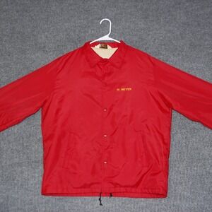 Vintage W Meyer Coach Jacket Mens L Red Fire Squad Nylon Shell Cotton Lined